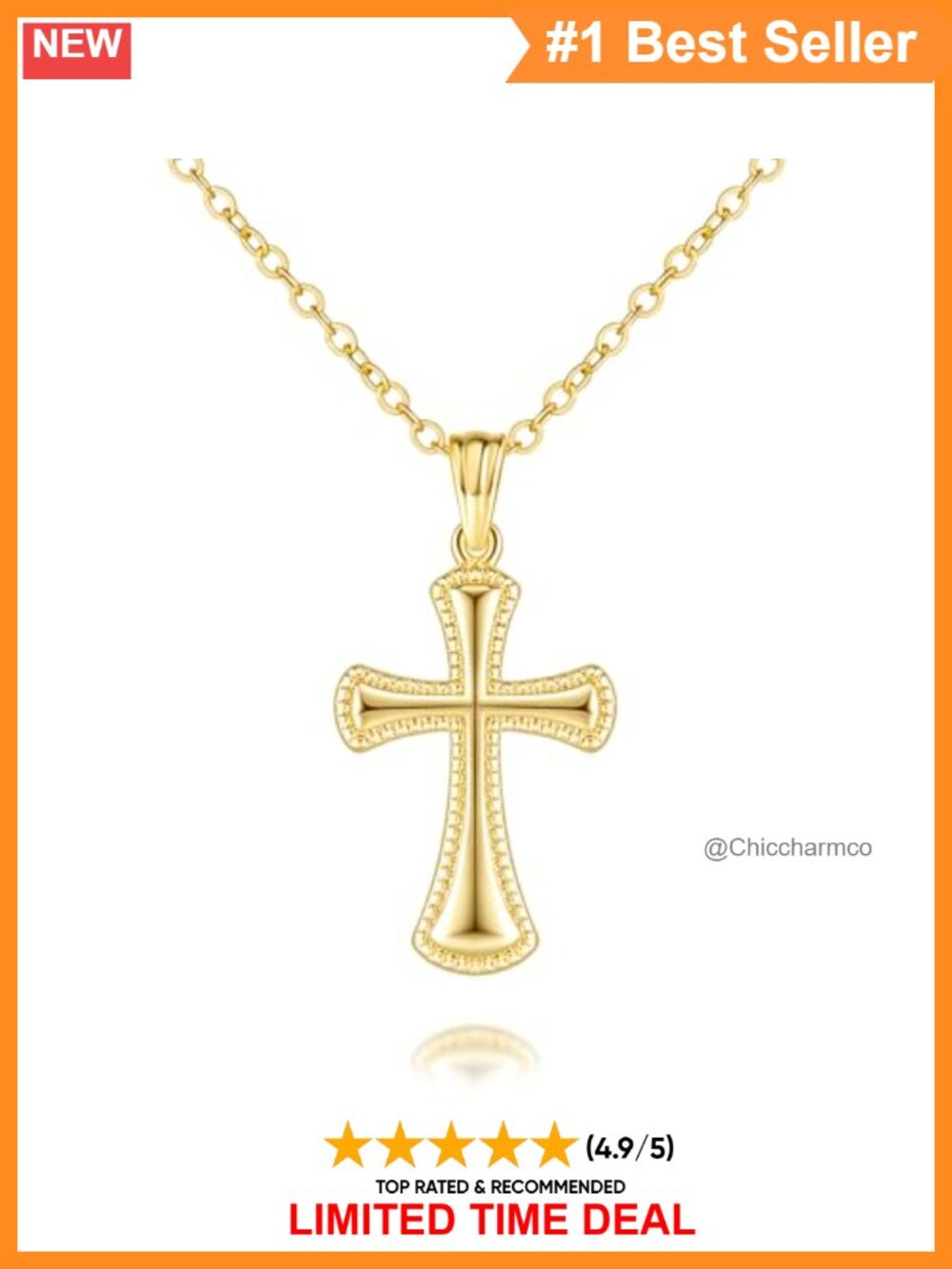 14k Gold Plated Cross Pendant Necklace Women 16.5in Adjustable